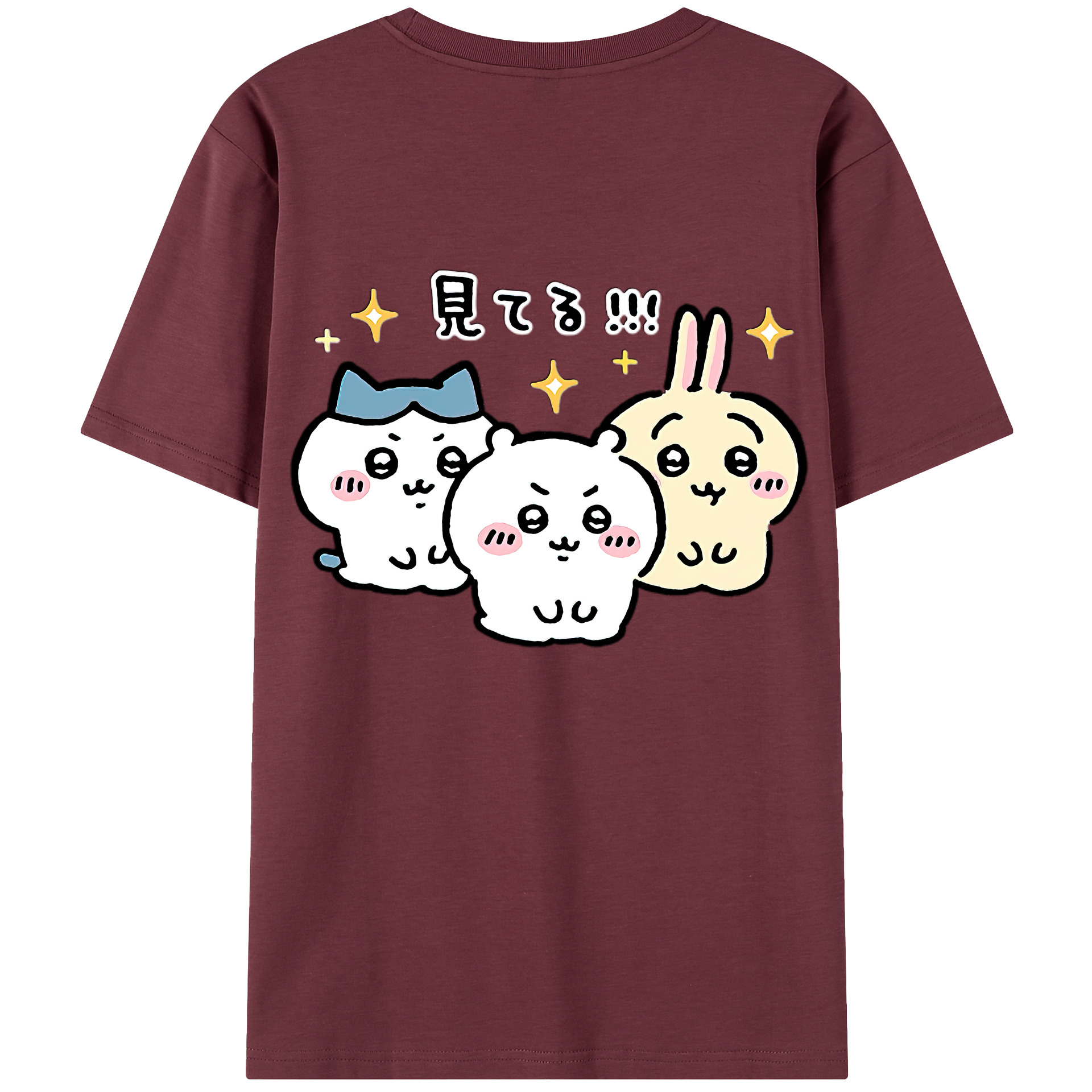 （画像用） ちいかわ ハチワレ Chii-kawa hachiware 綿100％半袖Tシャツ（背面プリント）